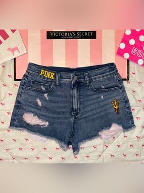 VS PINK VINTAGE Y2K CUTOFF DISTRESSED JEAN SHORTS ASU ARIZONA STATE SUN DEVILS 4